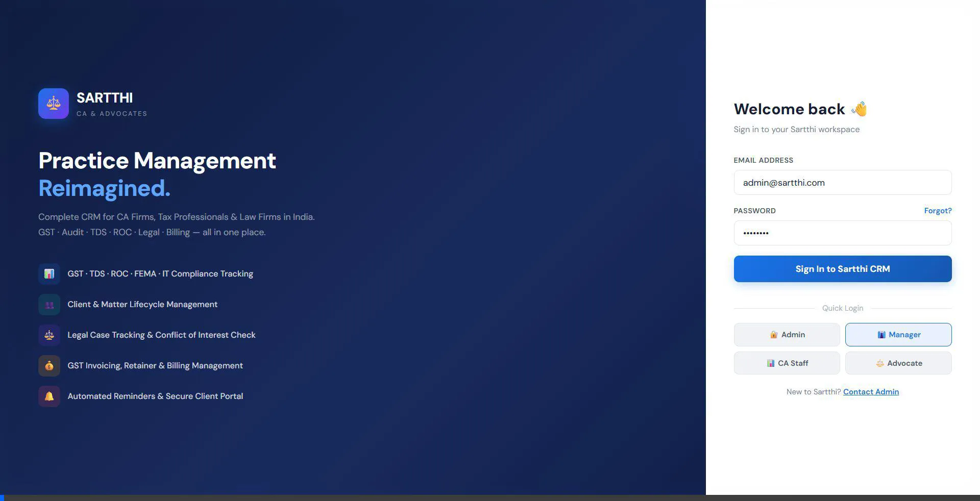 Sartthi CA CRM Interface
